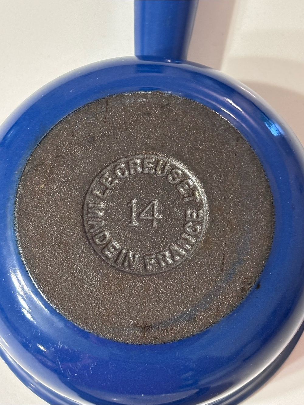 Vintage Le Creuset #14 Blue Enameled Cast Iron Saucepan Pot w Lid France - Picture 9 of 12